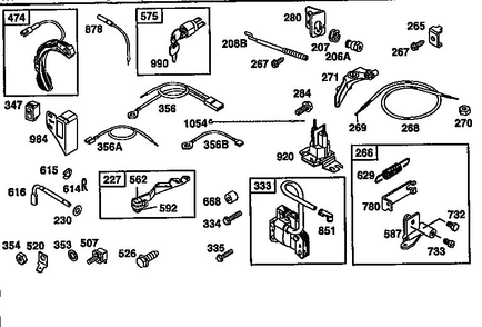 Control Throttle Diagram and Parts List for 135200-135299 0679 Briggs and Stratton Engine